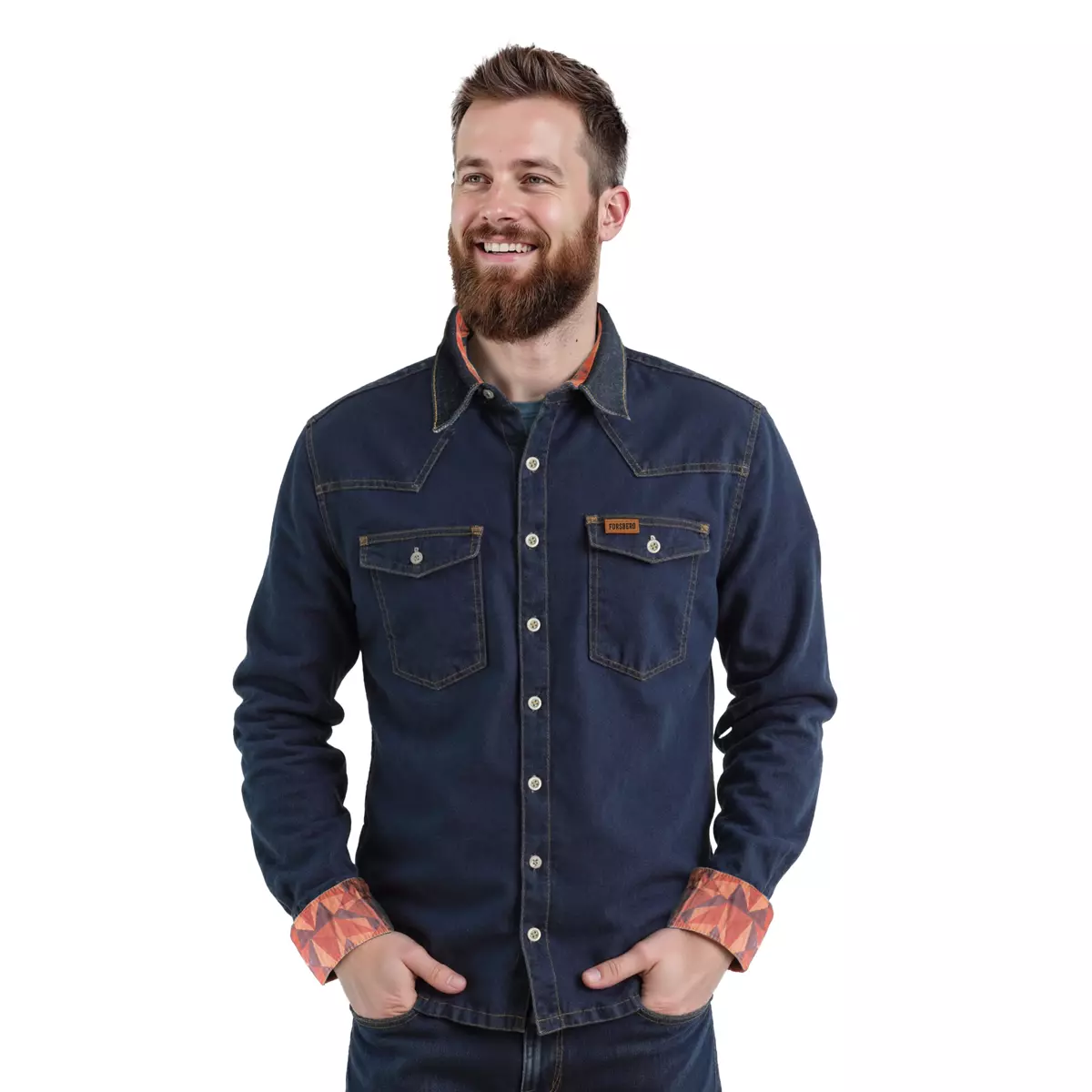 FORSBERG robustes Jeanshemd mit farbigem Ausputz - 5